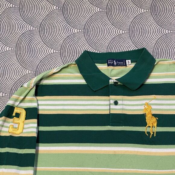 Vtg Polo Ralph Lauren Big Pony Striped Rugby Shirt Full Sleeves USA Made Men 5X - Picture 2 of 11